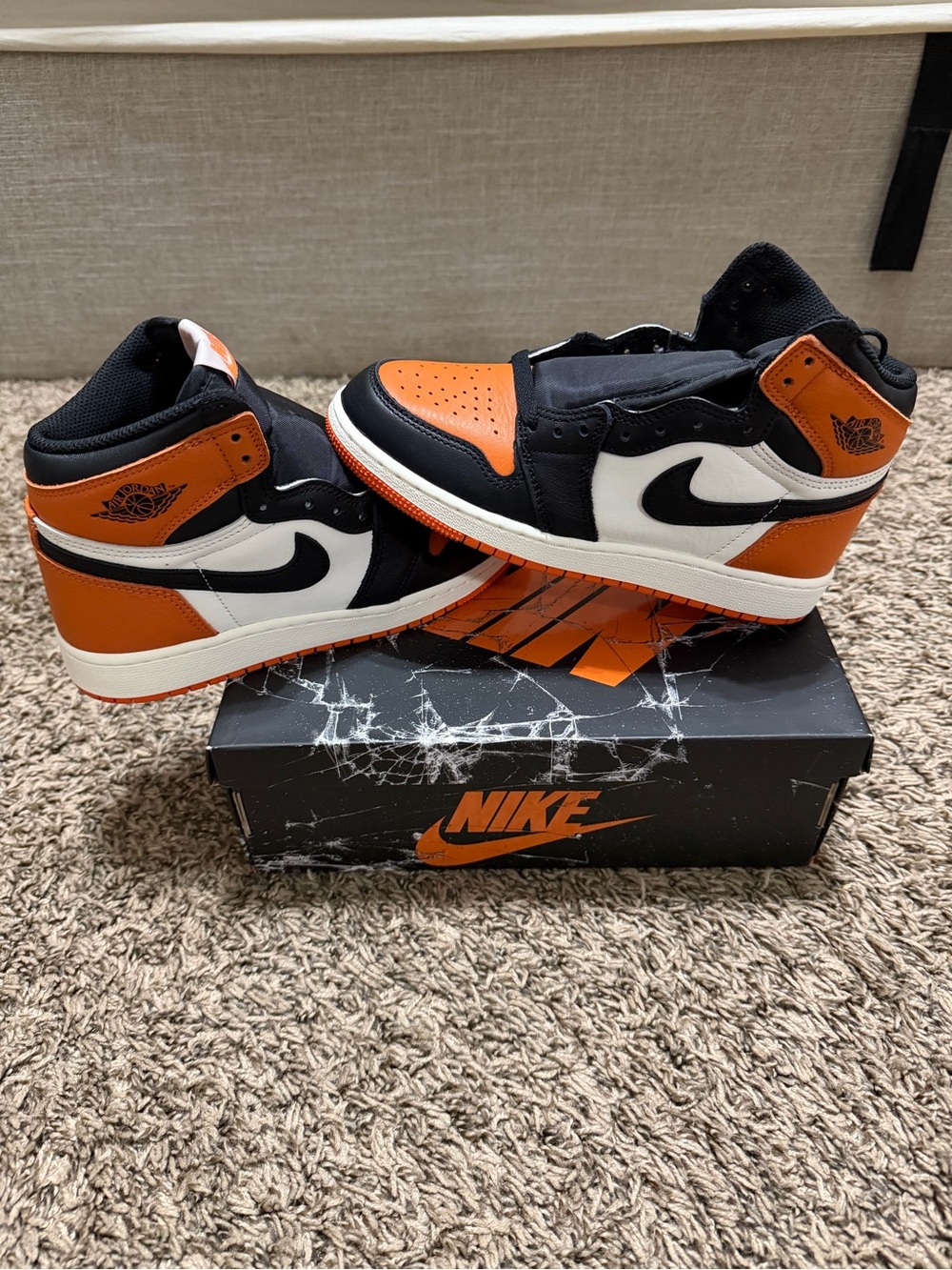 Nike Air Jordan 1 Retro High OG- Black/White/Orange Youth Sneakers